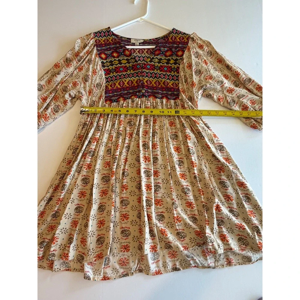 Umgee Boho Mixed Print Babydoll Tunic Dress Womens Pink Geometric M - Picture 4 of 6